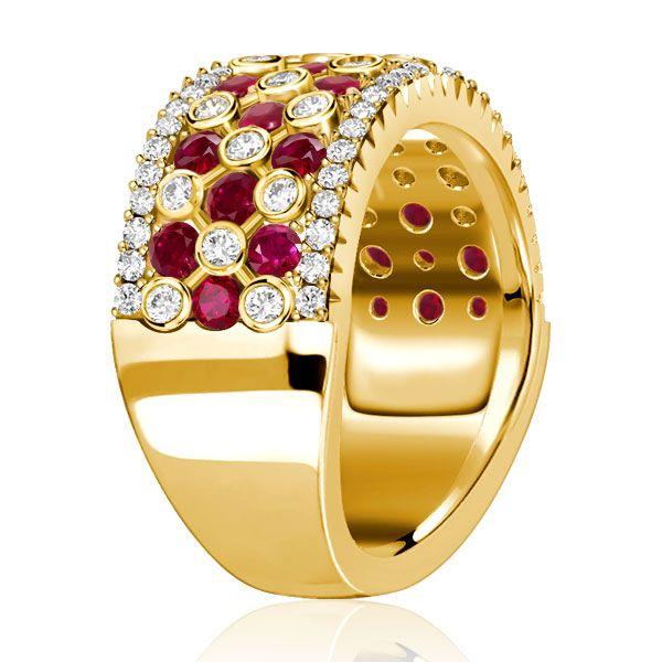 White & Ruby Sapphire Wedding Band - 18K Gold Plated Sterling Silver Multi Row Ring