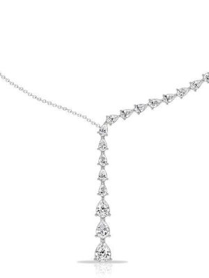 Sterling Silver Pear Cut Lariat Necklace Pendant for Women, Adjustable Chain