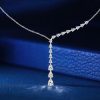 Sterling Silver Pear Cut Lariat Necklace Pendant for Women, Adjustable Chain
