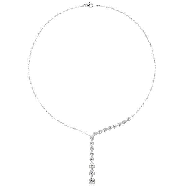 Sterling Silver Pear Cut Lariat Necklace Pendant for Women, Adjustable Chain