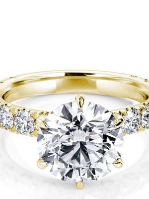Golden Round White Sapphire Engagement Ring - 18K Gold Plated Sterling Silver