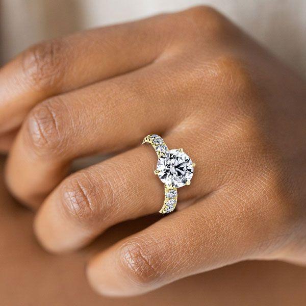 Golden Round White Sapphire Engagement Ring - 18K Gold Plated Sterling Silver