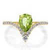 V-Design Pear Created Peridot Engagement Ring in 18K Gold Plated Sterling Silver