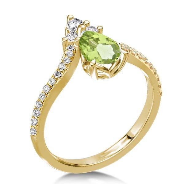 V-Design Pear Created Peridot Engagement Ring in 18K Gold Plated Sterling Silver