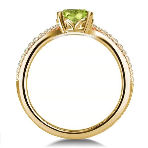 V-Design Pear Created Peridot Engagement Ring in 18K Gold Plated Sterling Silver