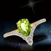 V-Design Pear Created Peridot Engagement Ring in 18K Gold Plated Sterling Silver