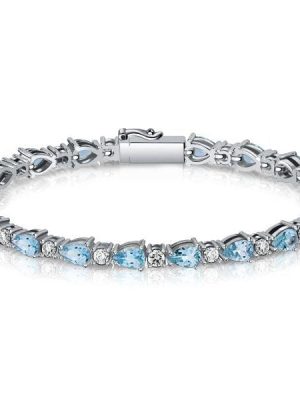 Pear Shaped Aquamarine Bracelet in 925 Sterling Silver, Wedding & Anniversary Jewelry