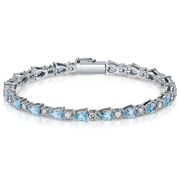 Pear Shaped Aquamarine Bracelet in 925 Sterling Silver, Wedding & Anniversary Jewelry