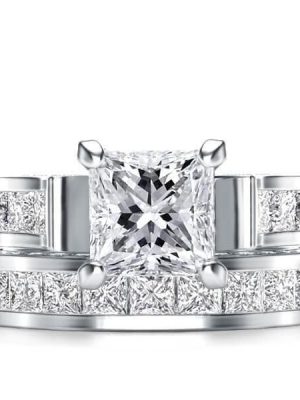 Royal Design White Sapphire Bridal Set in 925 Sterling Silver with 3.00 CT Center Stone