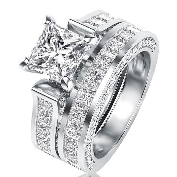 Royal Design White Sapphire Bridal Set in 925 Sterling Silver with 3.00 CT Center Stone