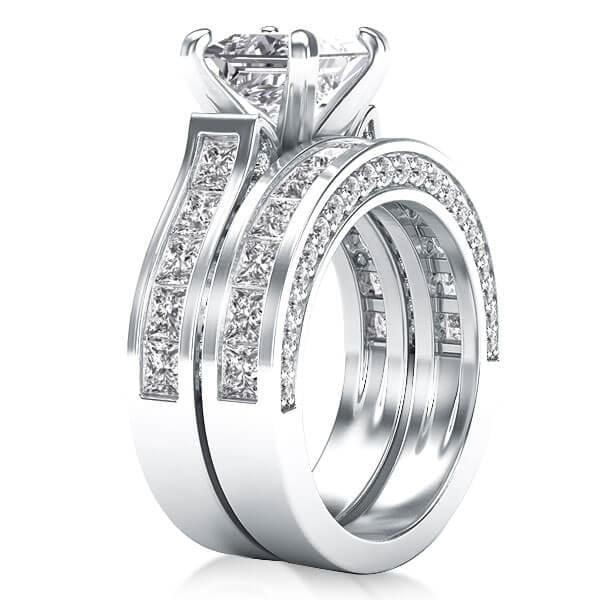 Royal Design White Sapphire Bridal Set in 925 Sterling Silver with 3.00 CT Center Stone