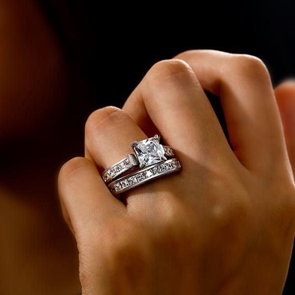 Royal Design White Sapphire Bridal Set in 925 Sterling Silver with 3.00 CT Center Stone