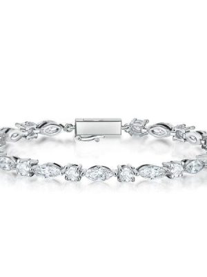 Sterling Silver Tennis Bracelet with Alternating Marquise and Round Cut Stones