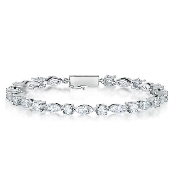 Sterling Silver Tennis Bracelet with Alternating Marquise and Round Cut Stones
