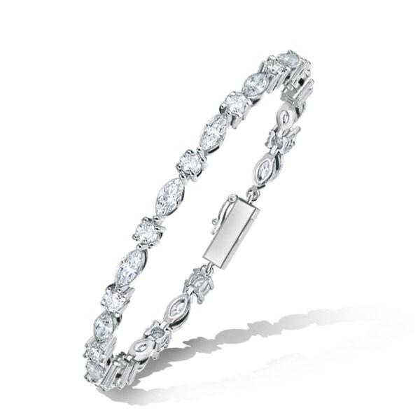 Sterling Silver Tennis Bracelet with Alternating Marquise and Round Cut Stones