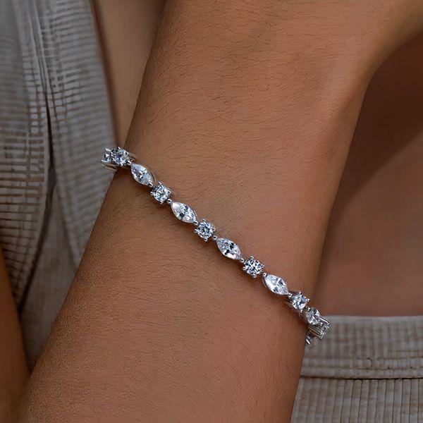 Sterling Silver Tennis Bracelet with Alternating Marquise and Round Cut Stones