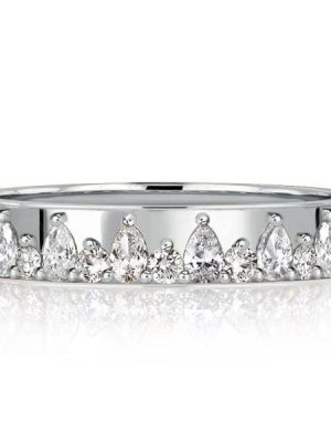 Unique Pear and Round Cut Stone Half Eternity Wedding Band in Sterling Silver