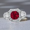 Halo Ruby Cushion Cut 2-Prong Engagement Ring for Women in Sterling Silver