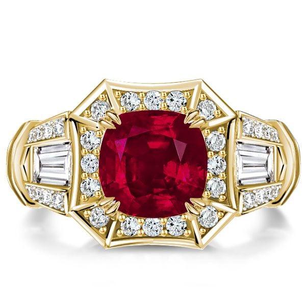 Halo Ruby Cushion Cut 2-Prong Engagement Ring for Women in Sterling Silver