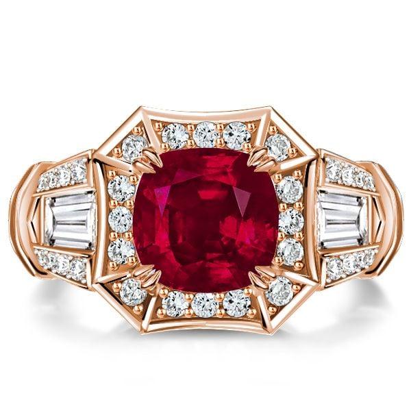 Halo Ruby Cushion Cut 2-Prong Engagement Ring for Women in Sterling Silver