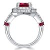 Halo Ruby Cushion Cut 2-Prong Engagement Ring for Women in Sterling Silver