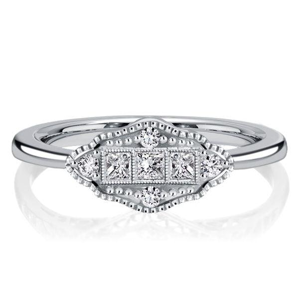 Art Deco Princess Cut Engagement Ring in 925 Sterling Silver with Rhodium Finish