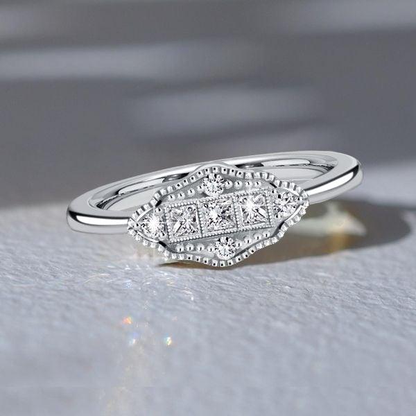 Art Deco Princess Cut Engagement Ring in 925 Sterling Silver with Rhodium Finish