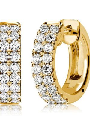 Double Row White Round Cut CZ Huggie Hoop Earrings in Sterling Silver