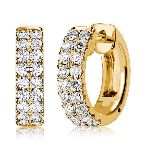 Double Row White Round Cut CZ Huggie Hoop Earrings in Sterling Silver