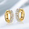 Double Row White Round Cut CZ Huggie Hoop Earrings in Sterling Silver