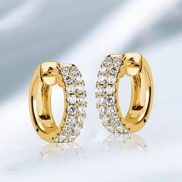 Double Row White Round Cut CZ Huggie Hoop Earrings in Sterling Silver