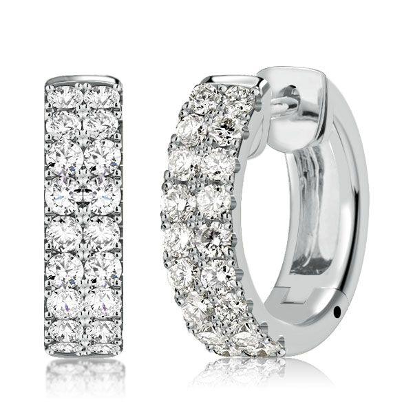 Double Row White Round Cut CZ Huggie Hoop Earrings in Sterling Silver