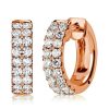 Double Row White Round Cut CZ Huggie Hoop Earrings in Sterling Silver