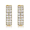 Double Row White Round Cut CZ Huggie Hoop Earrings in Sterling Silver
