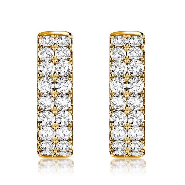 Double Row White Round Cut CZ Huggie Hoop Earrings in Sterling Silver