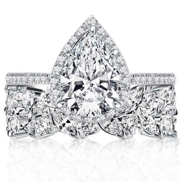 Pear Halo Bridal Set - 925 Sterling Silver, 6.35 CT TW