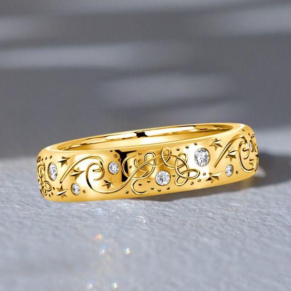 Golden Vintage Eternity Band Ring - Round Cut, 18K Gold Plated Sterling Silver