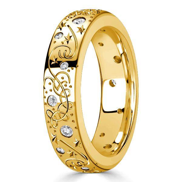 Golden Vintage Eternity Band Ring - Round Cut, 18K Gold Plated Sterling Silver