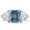 Emerald Blue Topaz Three Stone Engagement Ring - Sterling Silver