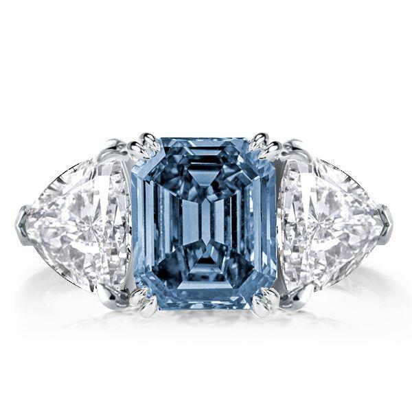 Emerald Blue Topaz Three Stone Engagement Ring - Sterling Silver