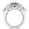 Emerald Blue Topaz Three Stone Engagement Ring - Sterling Silver