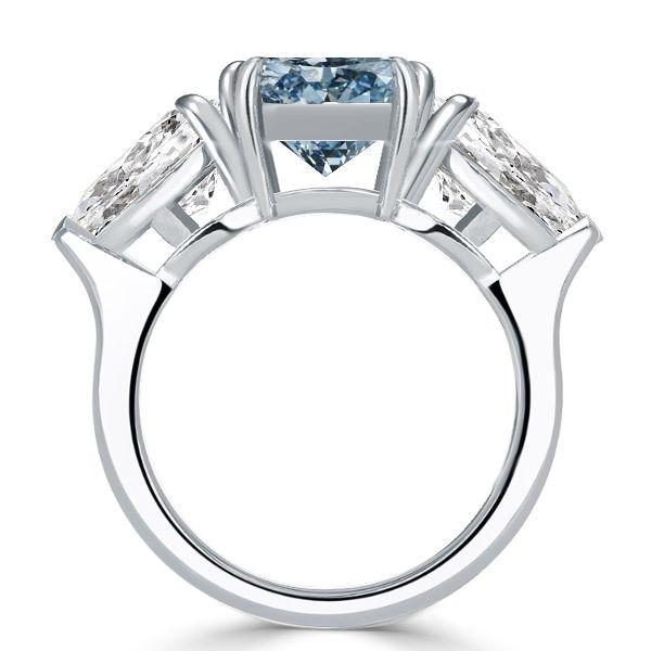 Emerald Blue Topaz Three Stone Engagement Ring - Sterling Silver