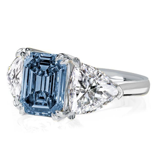 Emerald Blue Topaz Three Stone Engagement Ring - Sterling Silver