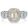Emerald Cut Halo Engagement Ring - 925 Sterling Silver Wedding Ring for Women