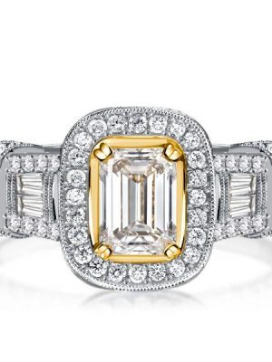 Emerald Cut Halo Engagement Ring - 925 Sterling Silver Wedding Ring for Women