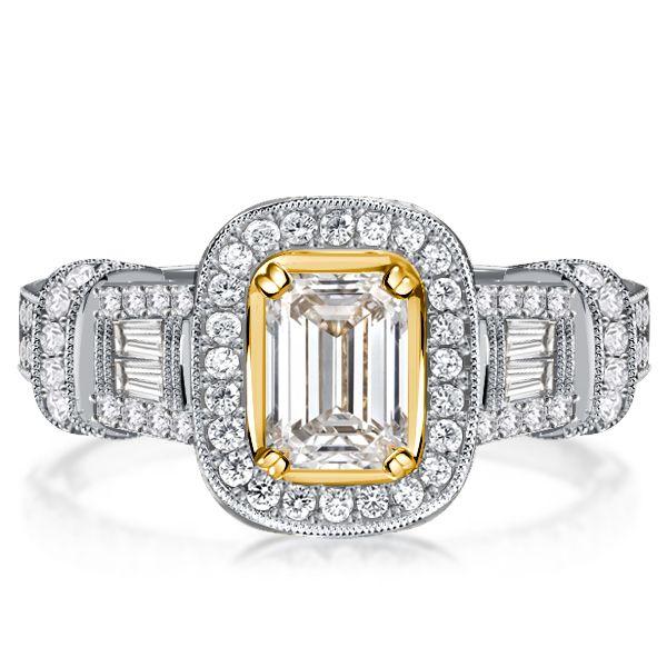Emerald Cut Halo Engagement Ring - 925 Sterling Silver Wedding Ring for Women
