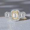Emerald Cut Halo Engagement Ring - 925 Sterling Silver Wedding Ring for Women
