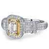 Emerald Cut Halo Engagement Ring - 925 Sterling Silver Wedding Ring for Women