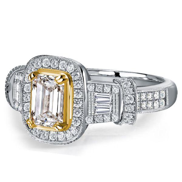 Emerald Cut Halo Engagement Ring - 925 Sterling Silver Wedding Ring for Women