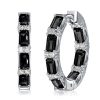 Baguette Cut Black Cubic Zirconia Sterling Silver Hoop Earrings
